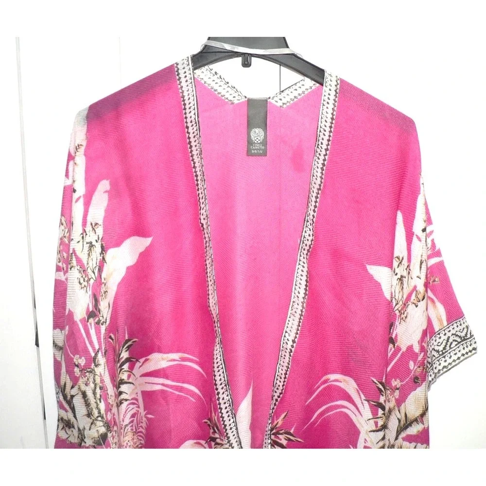 Vince Camuto Women's Tropical Blooms & Border Open Front Topper OSFM in Pink Mul - Picture 5 of 8